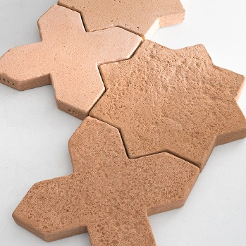 Pink terracotta tiles with moorish pattern